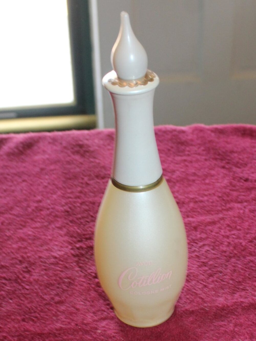 Vintage Avon Cotillion Mist bottle, cream or frosted pink-white genie style